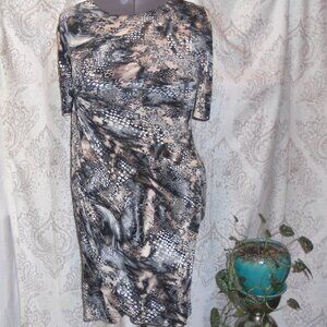 Connected Apparel 16 Dress Black Gray Tan Elbow Length Sleeves